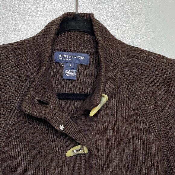 Jones New York Cardigan Sweater Toggle Button Ribbed Knit Granny Lagenlook L - Picture 4 of 10